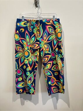 Loudmouth Navy Capris with Bright Multicolor Floral Print